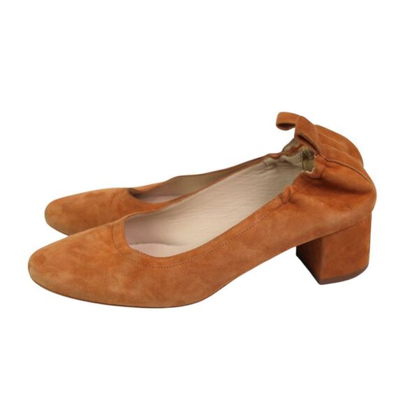 Everlane BROWN REAL LEATHER SUEDE LOW HEEL ROUND TOE HEELED BALLET PUMP SHOES 8 - Picture 3 of 10